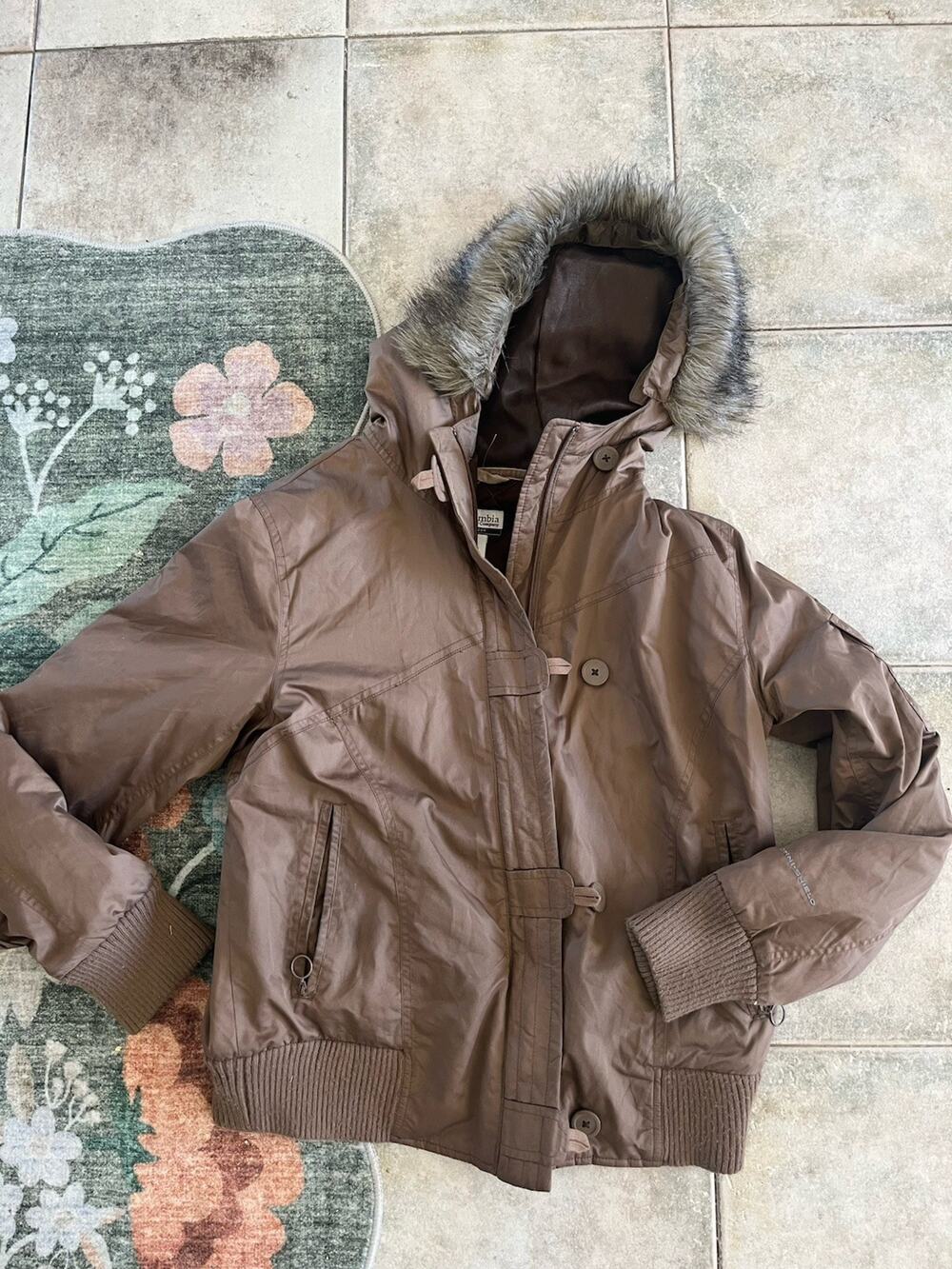 Columbia Jacket Omni-Heat Insulated Puffer Faux Fur Hood Brown Women's Large